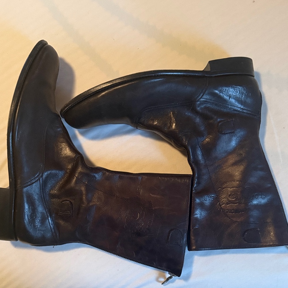 Paul Smith Black Leather Motorcycle Boots with Embossed "red ear" Logo